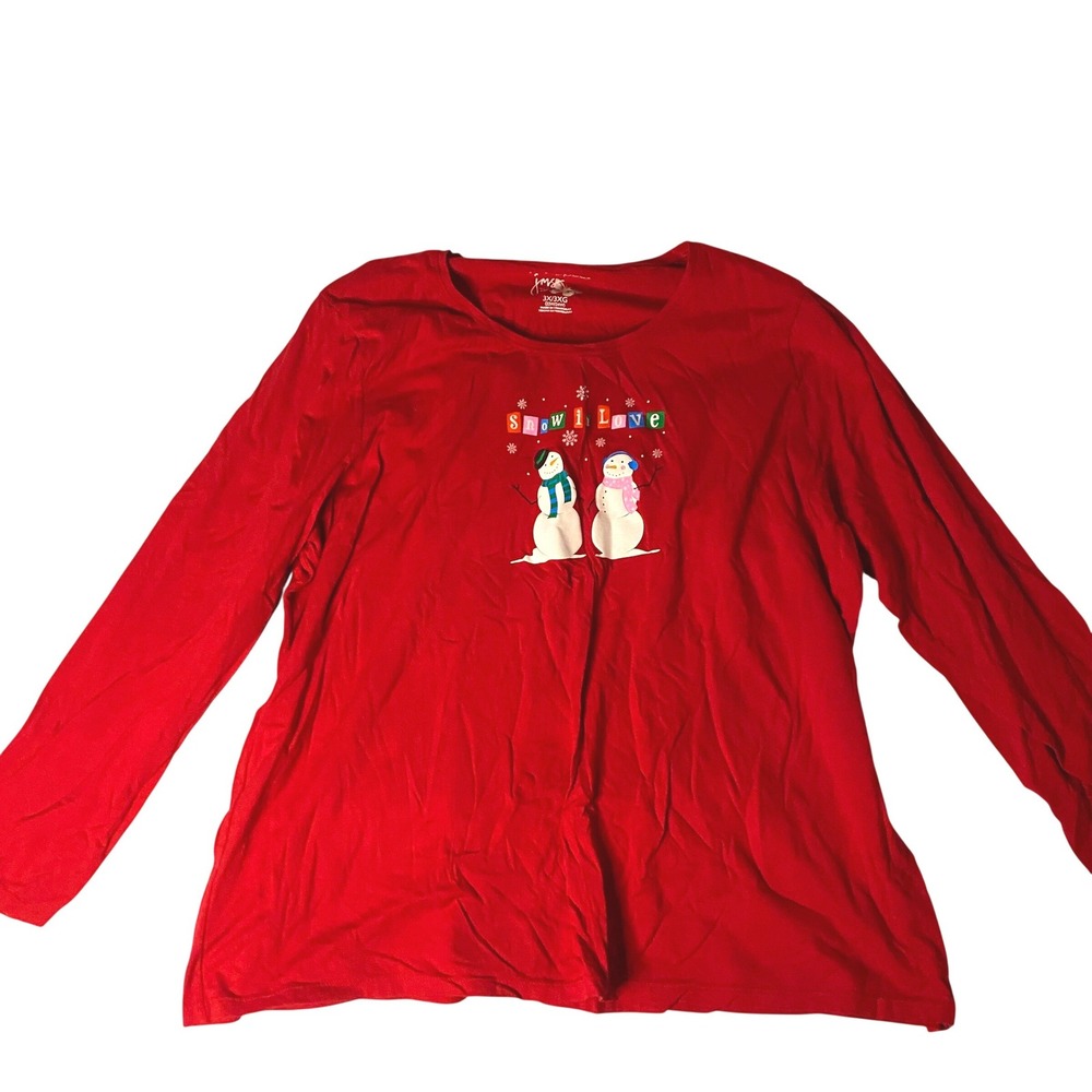 JMS Just My Size Red Snow In‎ Love Snowman Graphic Long Sleeve Tee Shirt 3X